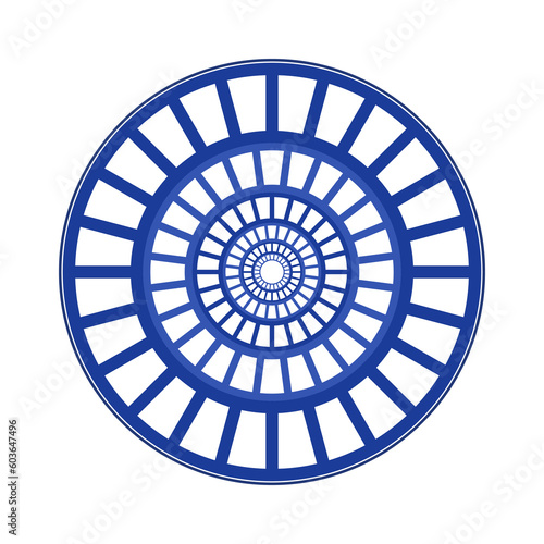 Porcelain plate with traditional blue on white design in Asian style. design pattern for background, plate, dish, bowl, lid, tray, salver, vector illustration art embroidery. trapezoid circle plate.