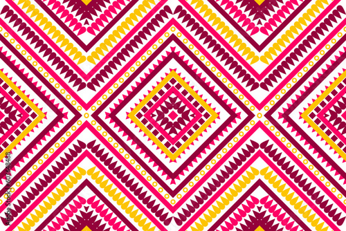 Seamless design pattern  traditional geometric pattern red  yellow  white pink  white vector illustration design  abstract fabric pattern  aztec style for textiles  wallpaper