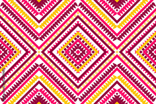 Seamless design pattern, traditional geometric pattern red, yellow, white pink, white vector illustration design, abstract fabric pattern, aztec style for textiles, wallpaper