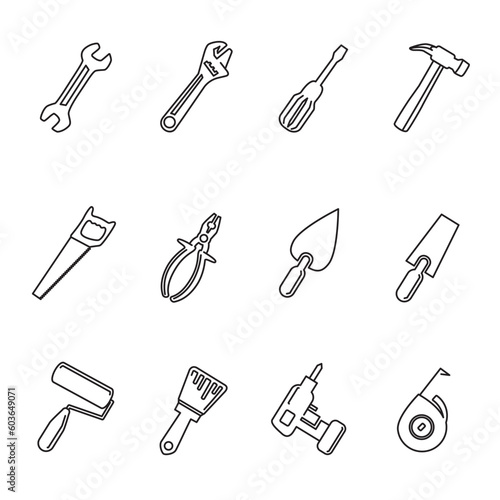 outline repair tools sign symbol set