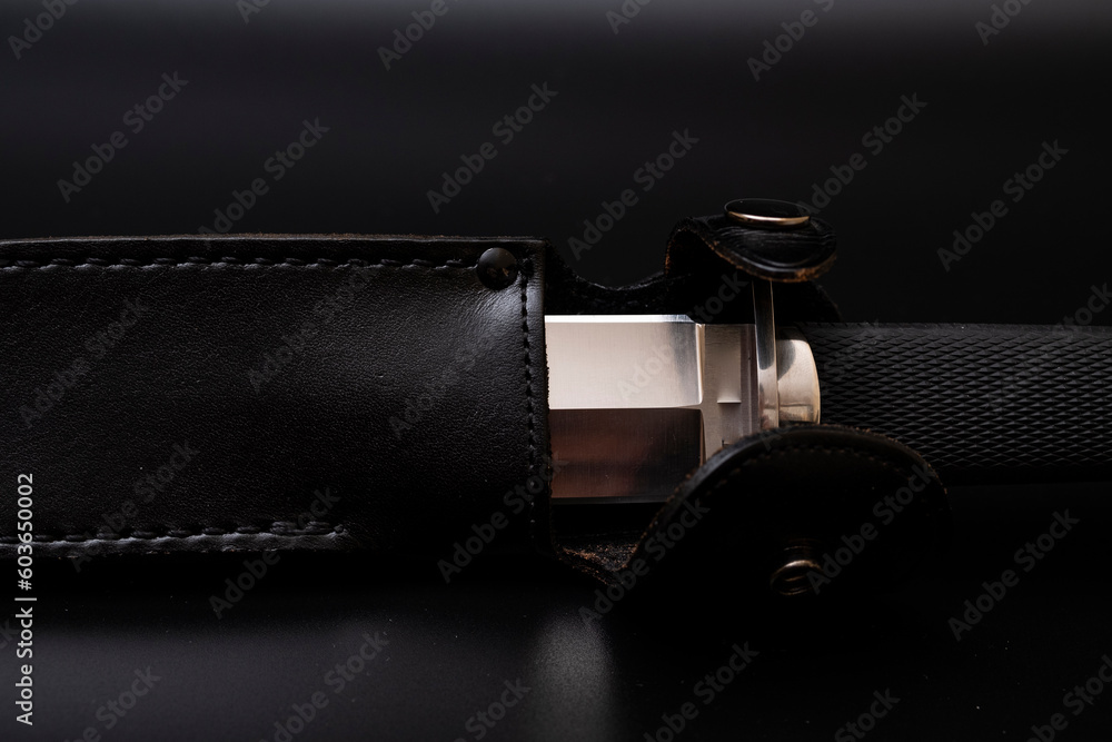 Damascus steel knives on a black background. Kitchen knives. background with japanese knife. A set of Japanese Damascus steel knives. Banner Damascus steel knives on a black background. Kitchen knives. background with japanese knife. A set of Japanese Damascus steel knives. Banner