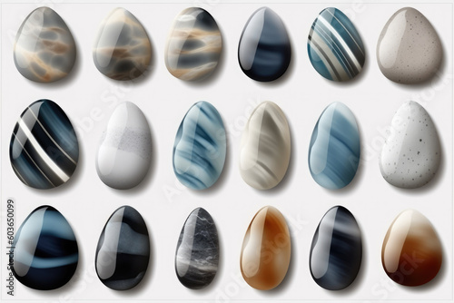 Set of beautiful textured stones isolated on transparent background