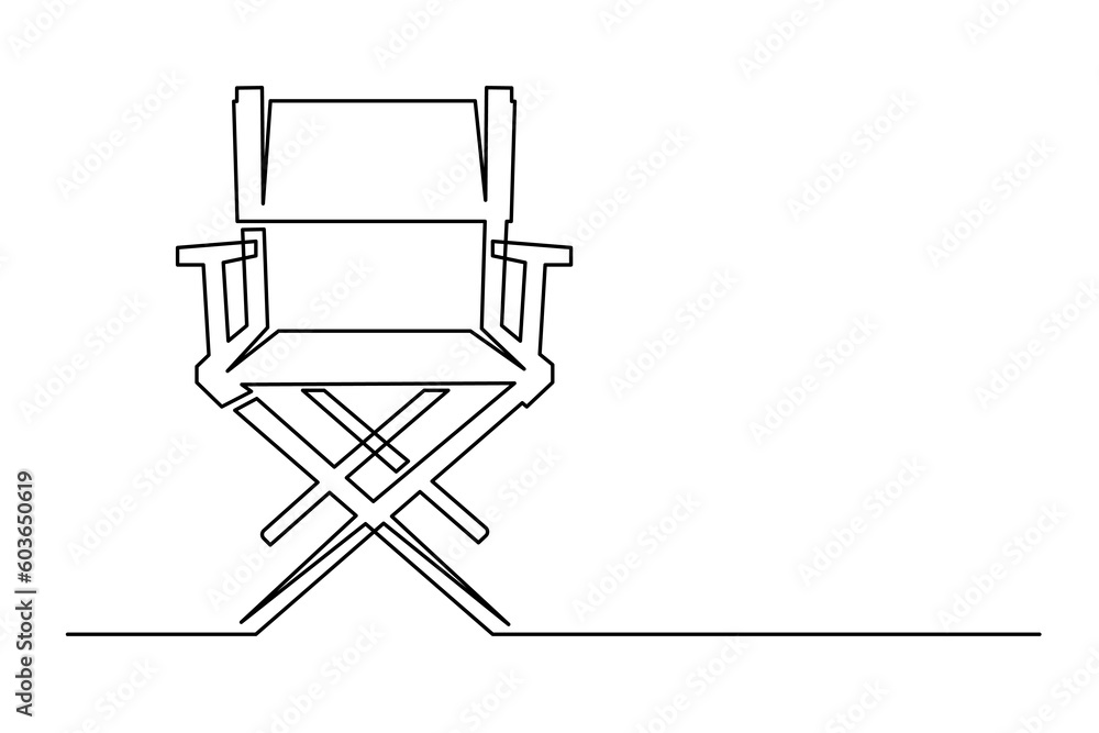 Continuous one line drawing of a cinema director chair. Vintage