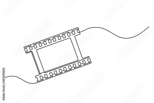 Continuous one line drawing cinema film strip. Vintage cinema element isolated on a white background. Vector illustration