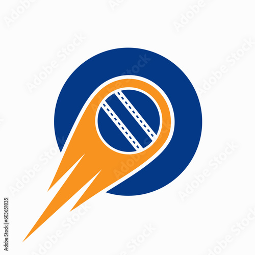 Letter O Cricket Logo Concept With Moving Ball Icon For Cricket Club Symbol. Cricketer Sign