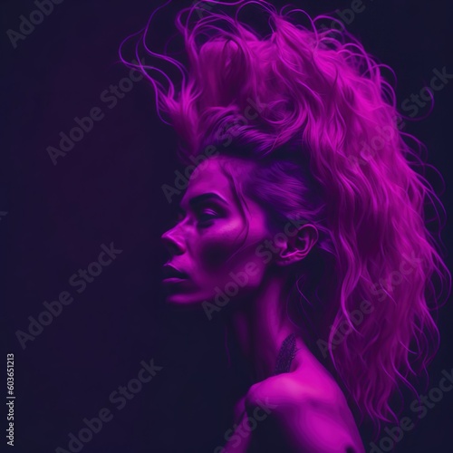 Masterpiece portrait of a beautiful seductive woman in electric neon pink. Florescent. Trend marker. Edgy fashion. Ai generative.