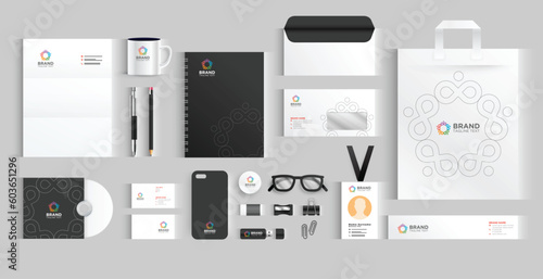 Abstract infinity brand. stylish business stationery items set in many colors. Dot visual identity.