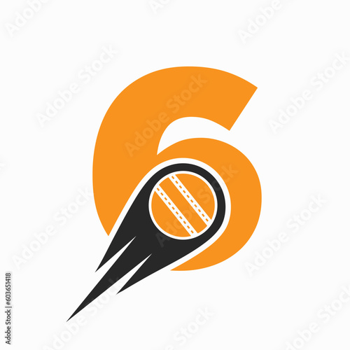 Letter 6 Cricket Logo Concept With Moving Ball Icon For Cricket Club Symbol. Cricketer Sign