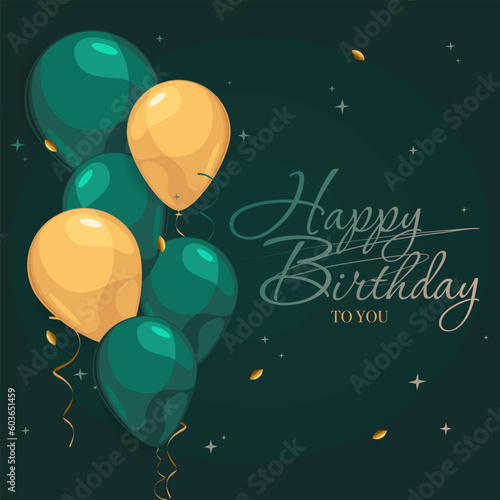 Happy Birthday green invitation card with balloons