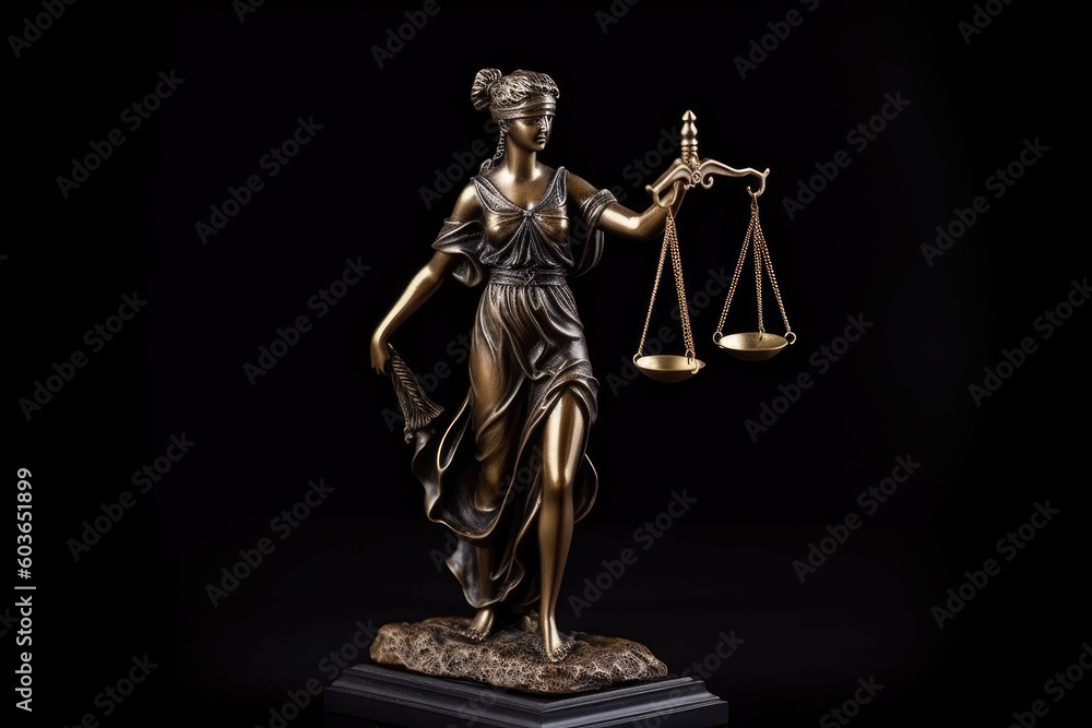 Law and order concept. Statue of Lady Justice with scales of justice with black background. Lawyer or judge concept. Law and order concept. Statue of Lady Justice with scales of justice with black background. Lawyer or judge concept.