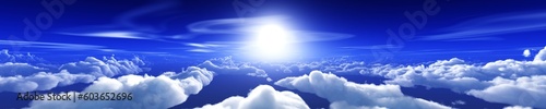 Beautiful cloudy panorama top view, sunrise in the clouds, 3d rendering