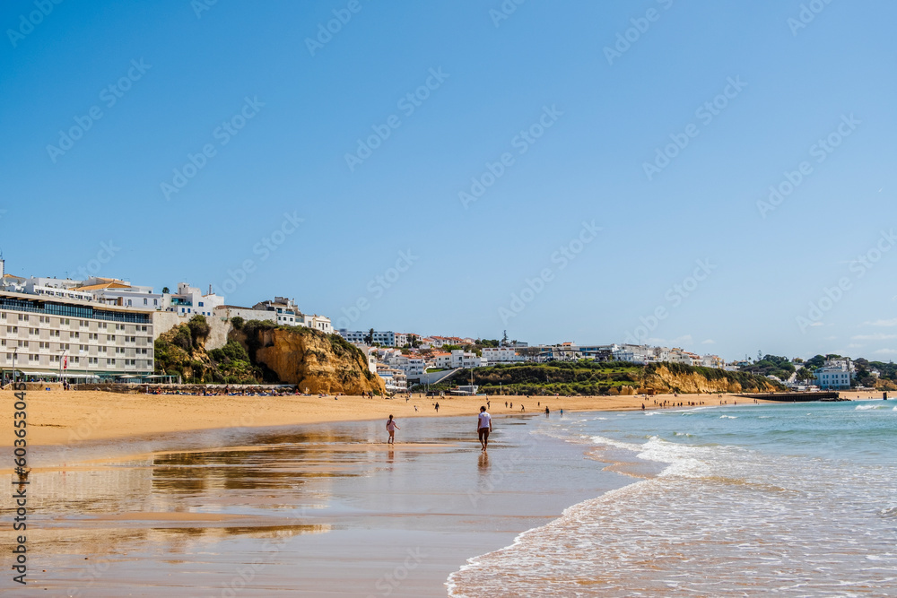 Awesome view of Albufeira Beach, panoramic , turistic and famous place called praia dos pescadores or fisherman beach in Albufeira, Portugal.