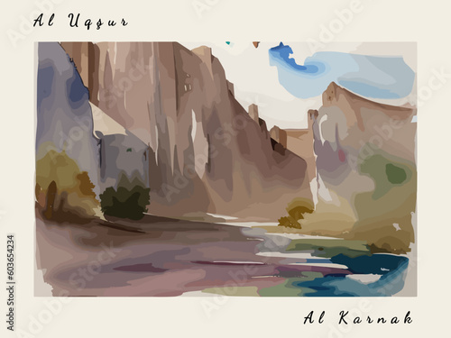 Al Karnak: Postcard design with a scene in Egypt and the city name Al Karnak