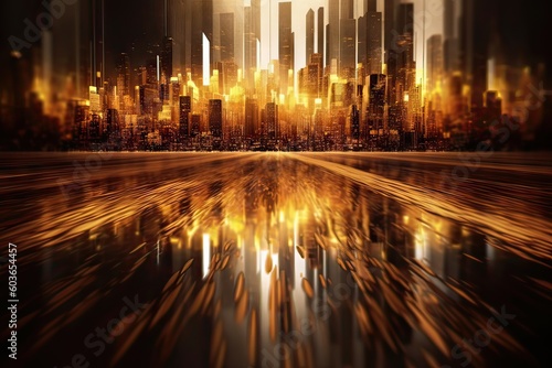 Luxurious Gold Glitter on blur city Background. Abstract Light. Generative AI illustrations.