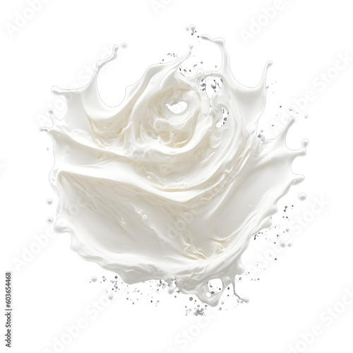 Realistic milk cream splashes isolated on a white background. PNG transparent available. Generative AI.