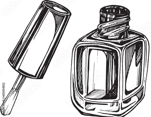 Vector illustration of hand drawn nail polish with a brush