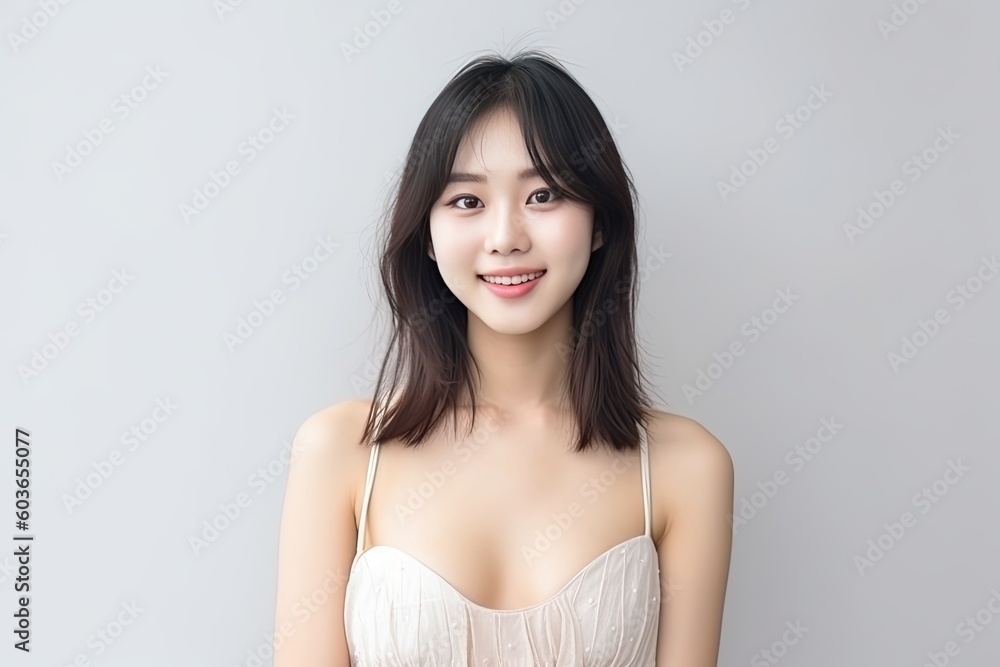 Beautiful Asian woman smiles and radiates happiness, showcasing her healthy, glowing skin. Generative AI Beautiful Asian woman smiles and radiates happiness, showcasing her healthy, glowing skin. Generative AI