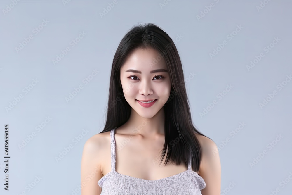 Beautiful Asian woman smiles and radiates happiness, showcasing her healthy, glowing skin. Generative AI Beautiful Asian woman smiles and radiates happiness, showcasing her healthy, glowing skin. Generative AI