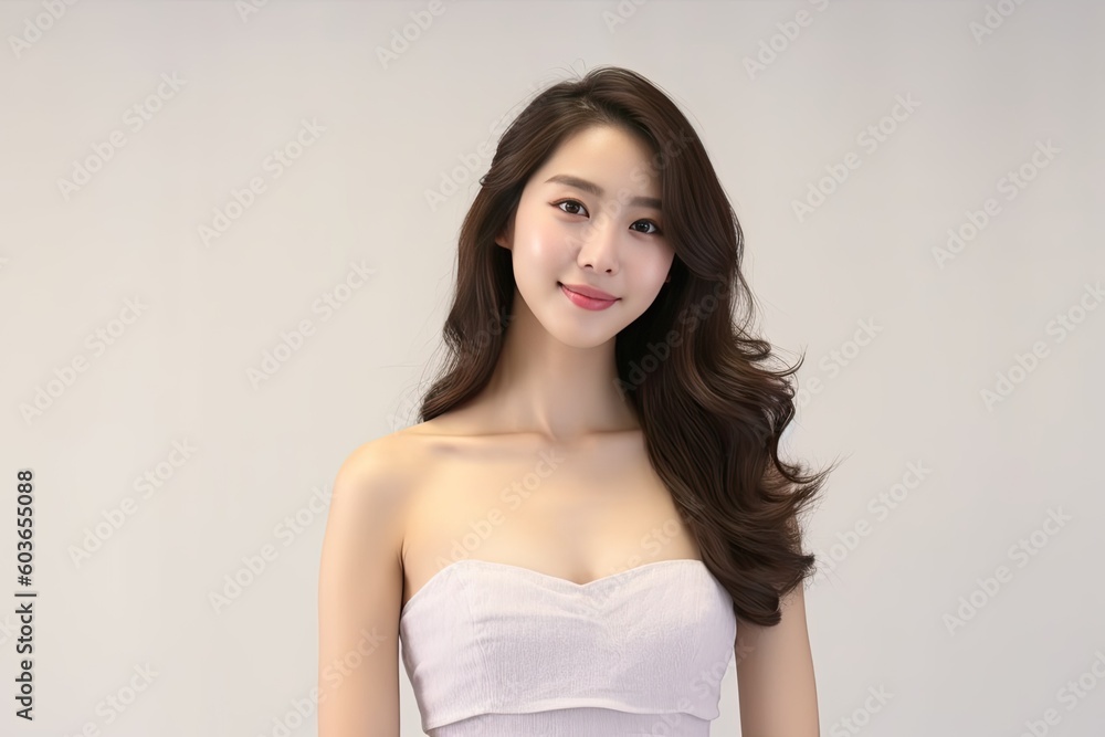 Beautiful Asian woman smiles and radiates happiness, showcasing her healthy, glowing skin. Generative AI Beautiful Asian woman smiles and radiates happiness, showcasing her healthy, glowing skin. Generative AI