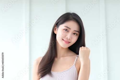 Beautiful Asian woman smiles and radiates happiness, showcasing her healthy, glowing skin. Generative AI Free Download Beautiful Asian woman smiles and radiates happiness, showcasing her healthy, glowing skin. Generative AI - GFXLoad