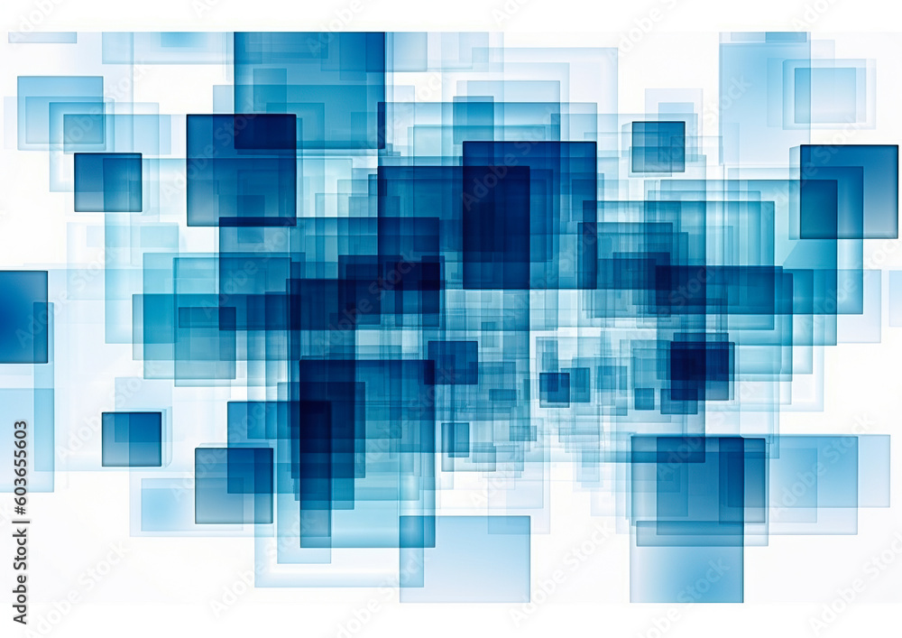abstract blue squares on a white background, in the style of technology-based art, Generative AI