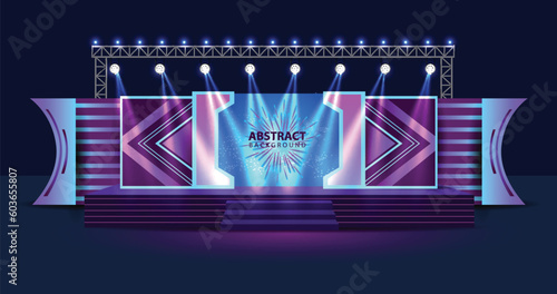 Event Stage design for business conferences, corporate projects presentations, shareholders event or meeting with slides on projection screens.