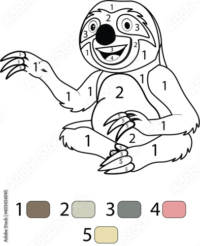 Sloth Color By Number Coloring Pages