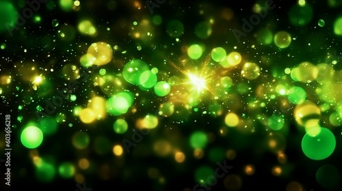 Vibrant Nebula: abstract lights. Abstract lights blur bokeh background. green black vivid background, generative AI