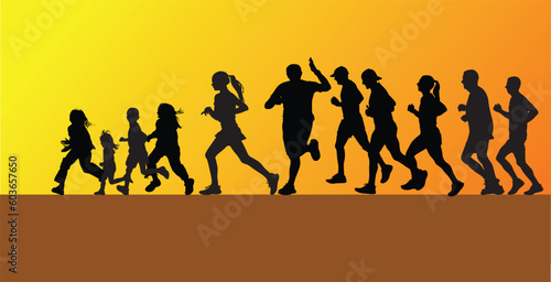 group of runners silhouette vector