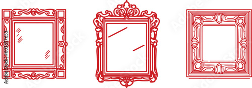 Line art Vintage mirror set on white background 