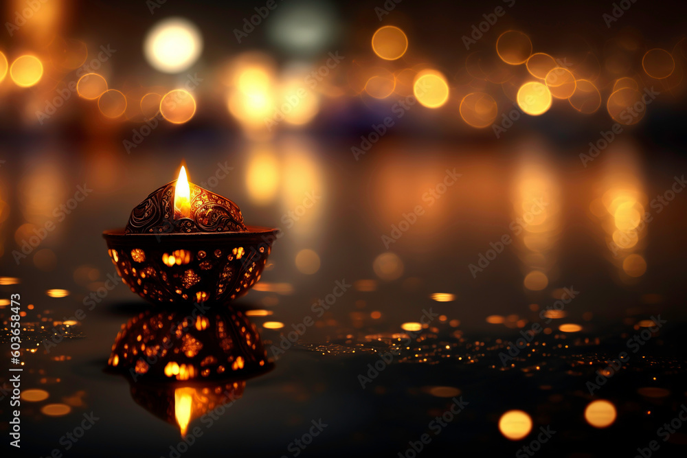 Diwali festival lights floating on water. Created using Generative AI Diwali festival lights floating on water. Created using Generative AI