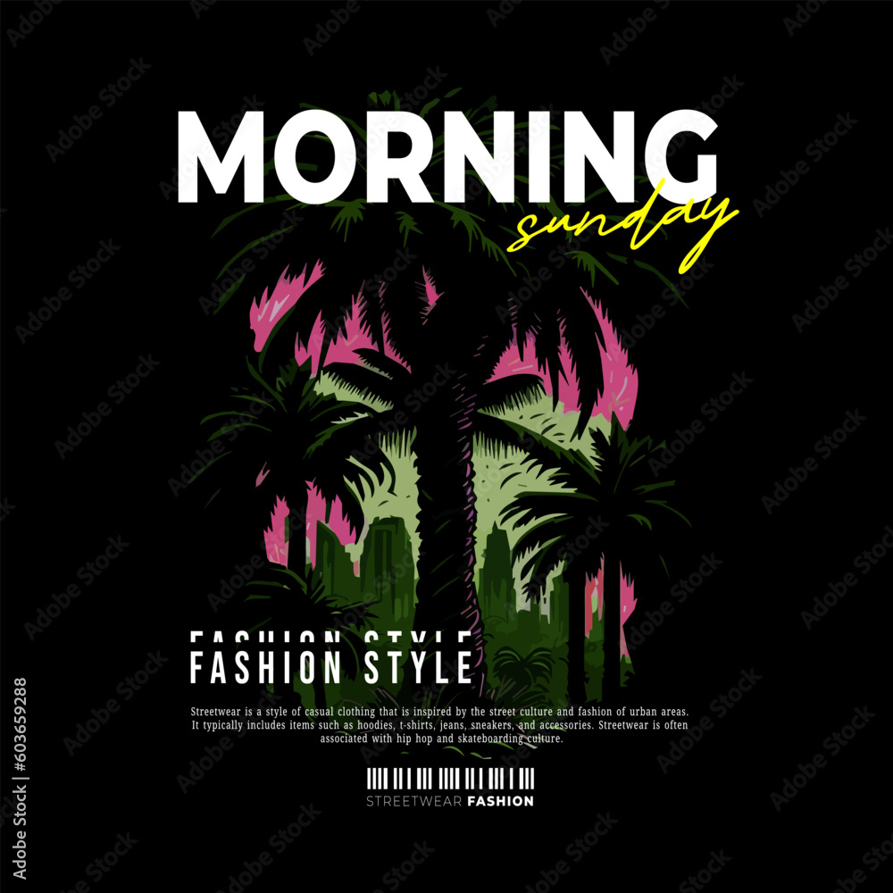 Fototapeta premium Urban Style Graphic Design. Screen Printing, T-shirts, Jackets, Posters and more. With Palm Tree Vector Illustration and Slogan Text.