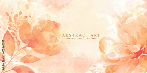 Abstract floral art vector background. Hand drawn flowers line art botanical watercolor. Use by Template design, invitation card, banner, print, greeting card, poster, wallpaper, cover decoration.