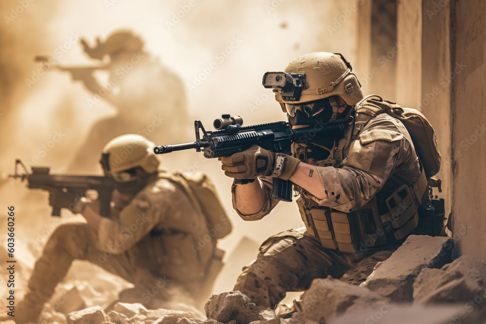 Free photo army soldiers fighting with guns and defending their country made with Generative AI Free photo army soldiers fighting with guns and defending their country made with Generative AI