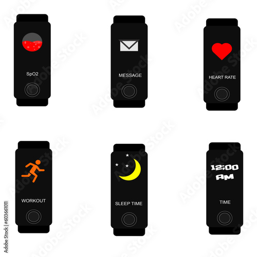 Set of smart watches,  smart wristband, displaying heart rate, footsteps, blood oxygen, sleep time and displaying messages