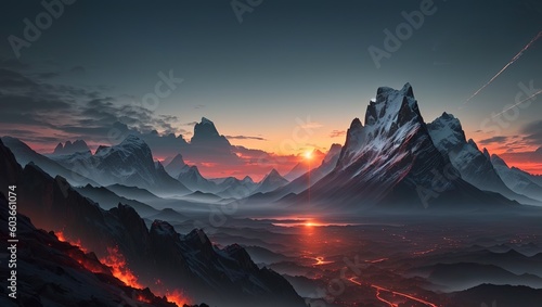 Fantasy planet. Mountain and lake. 3D illustration. © McClerish