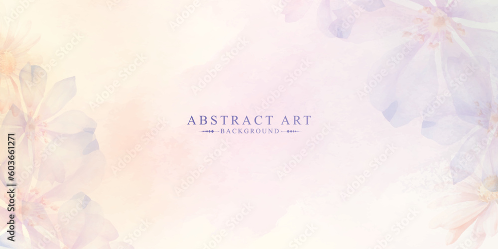 Abstract floral art vector background. Hand drawn flowers line art botanical watercolor. Use by Template design, invitation card, banner, print, greeting card, poster, wallpaper, cover decoration.
