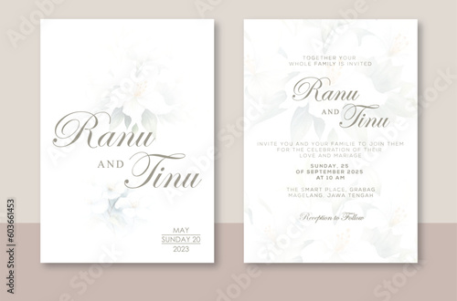 Luxury wedding invitation card template design. Beautiful watercolor florals and leaves wedding invitation card. Premium vector design