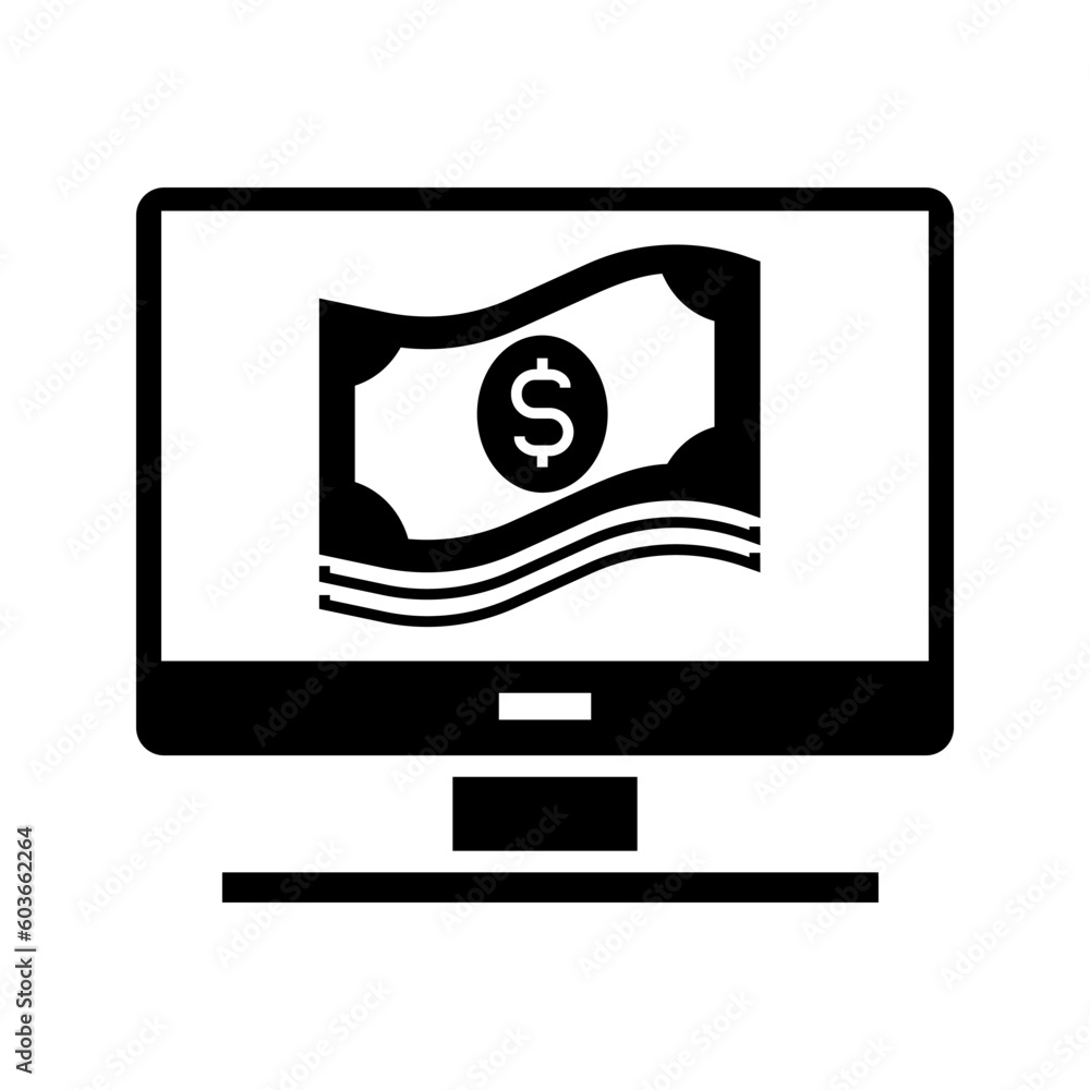monitor with money, illustration of online banking icon vector monitor with money, illustration of online banking icon vector
