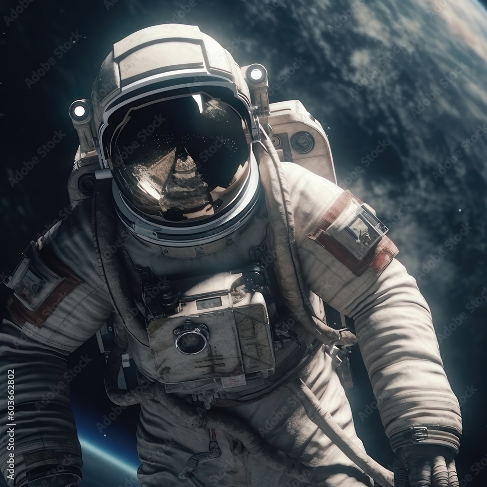 Cosmonaut in a spacesuit on the background of open space. AI generative. Cosmonaut in a spacesuit on the background of open space. AI generative.