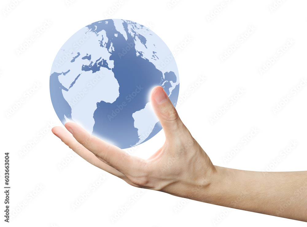Hand holding model of the Earth, cut out Hand holding model of the Earth, cut out