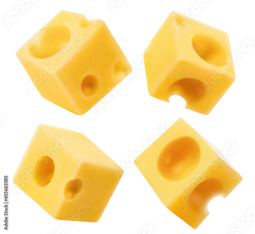 Collection of delicious cheese cubes, cut out