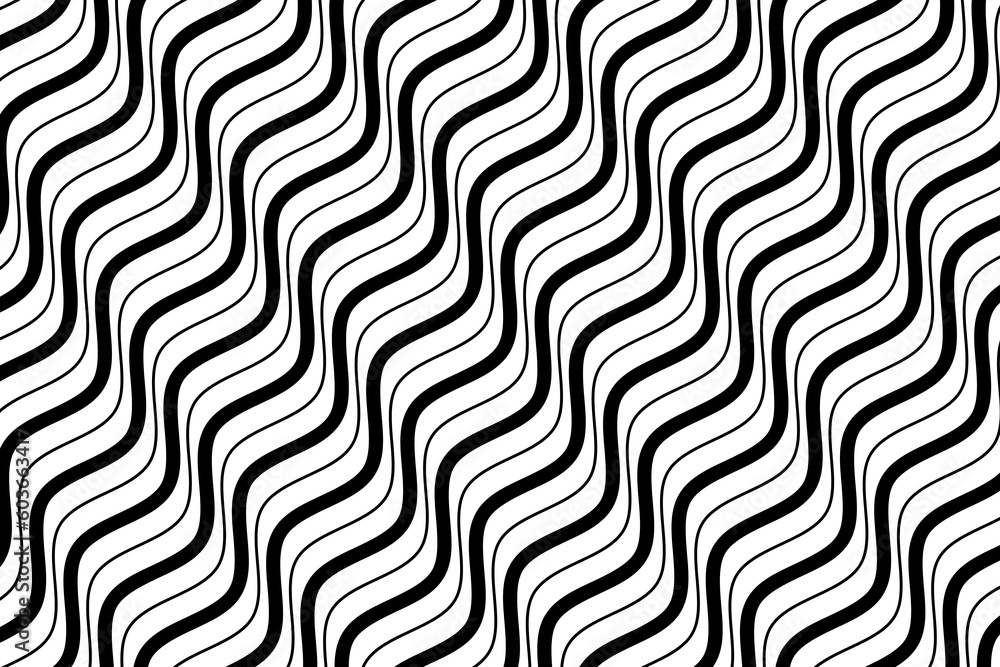 Black sea wave lines fabric pattern on white background vector. Abstract liquid wavy stripes pattern. Diagonal optical illusion curve strips. Wall and floor ceramic tiles pattern. Black sea wave lines fabric pattern on white background vector. Abstract liquid wavy stripes pattern. Diagonal optical illusion curve strips. Wall and floor ceramic tiles pattern.