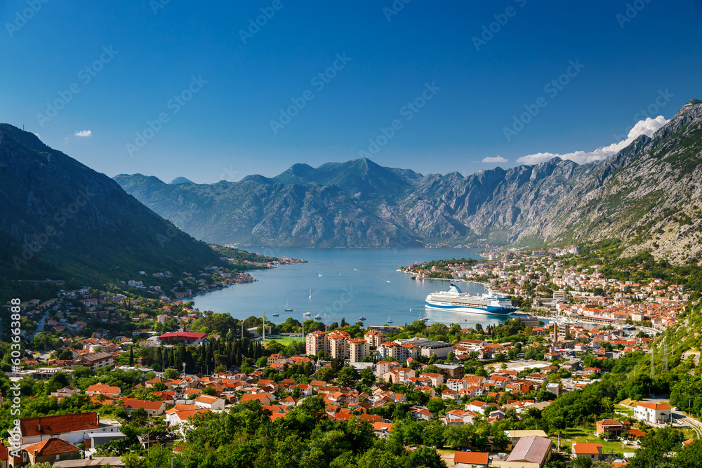Aerial view of Montenegro's Kotor town with Kotor bay