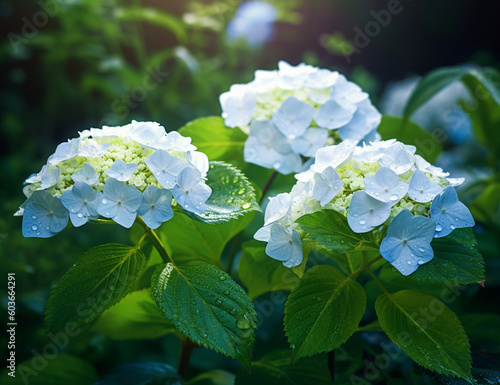 white flower surrounded by green leaves.