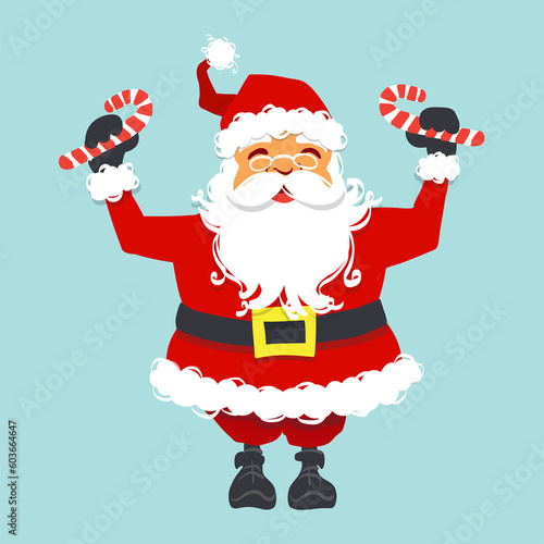 Happy Cheerful Cute Santa Claus holding candy canes in celebration of Christmas Season (ID: 603664647)