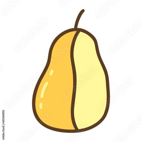 Ripe yellow pear. Useful tasty juicy fruit, seasonal vitamin. Frugarianism, raw eating. Colorful vector isolated illustration hand drawn with outline doodle
