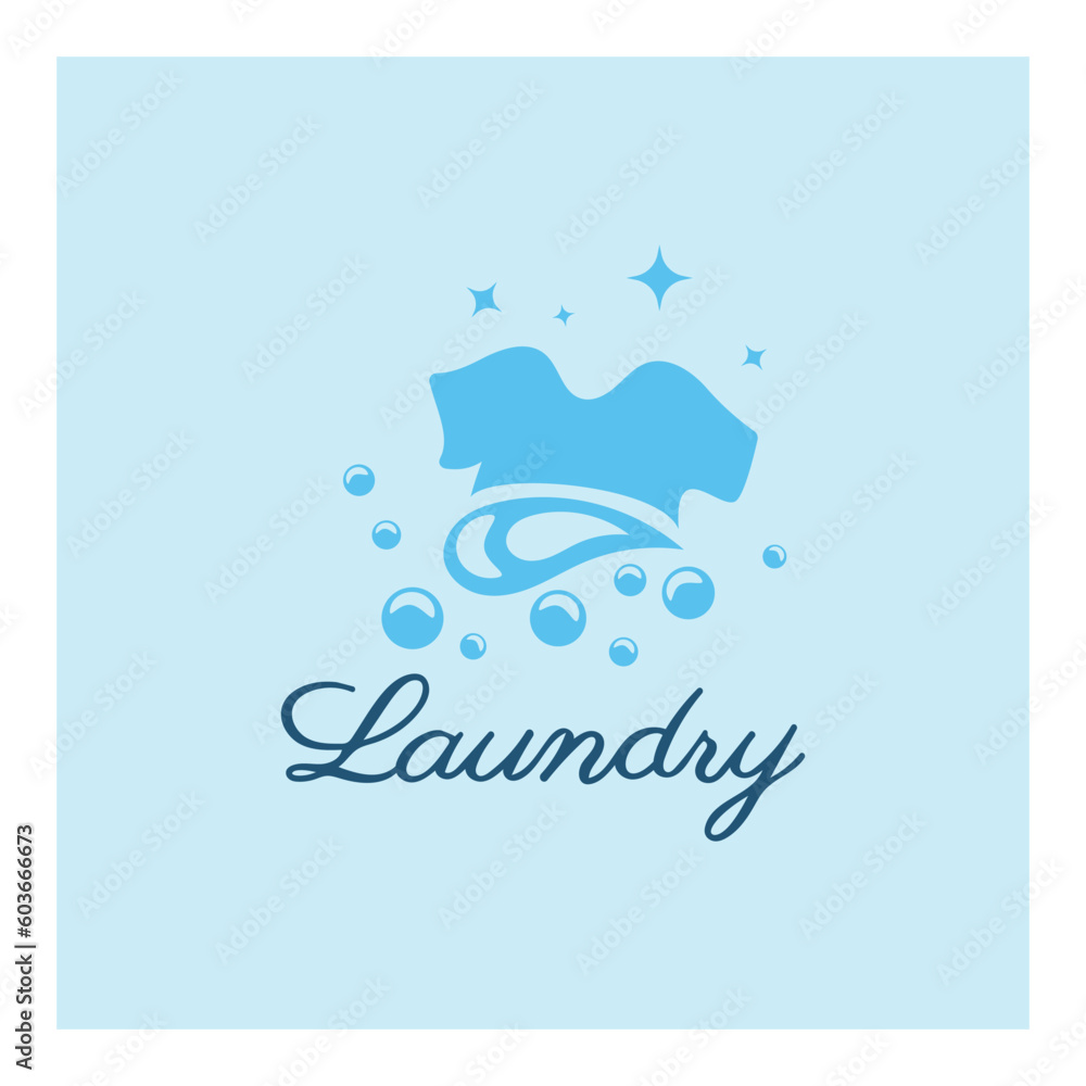 simple creative laundry logo, with the concept of a clothes or clothes washing machine, foam. water drops, logo for washing, clothes deodorizer, badge, company