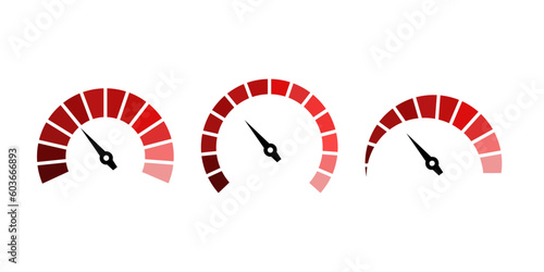 Color speedometer icons. Set of colorful speedometers. Vector illustration on white background . Flat collection of tachometers.