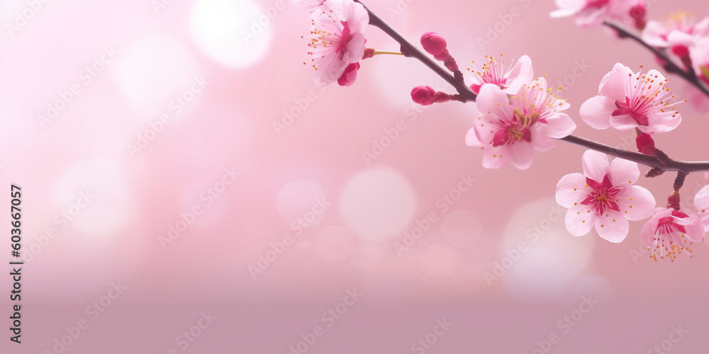 Cherry blossom bokeh background copy space by by generative AI tools